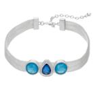 Napier Faceted Geometric Stone Mesh Choker Necklace, Women's, Blue Other