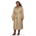 Plus Size Tower By London Fog Hooded Solid Trench Coat, Women's, Size: 3xl, Beig/green (beig/khaki)