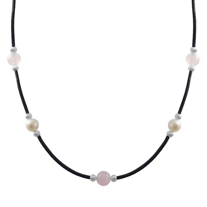 Sterling Silver Freshwater Cultured Pearl And Rose Quartz Necklace, Women's, White