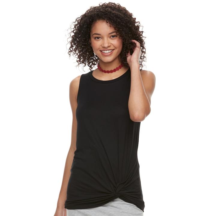 Juniors' Love, Fire Twist Hem Tank, Teens, Size: Small, Black