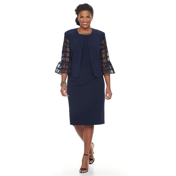 Plus Size Maya Brooke Embellished Sheath Dress & Lace Jacket Set, Women's, Size: 18 W, Blue (navy)
