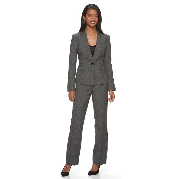 Women's Le Suit Shawl Collar Pant Suit, Size: 10, Black