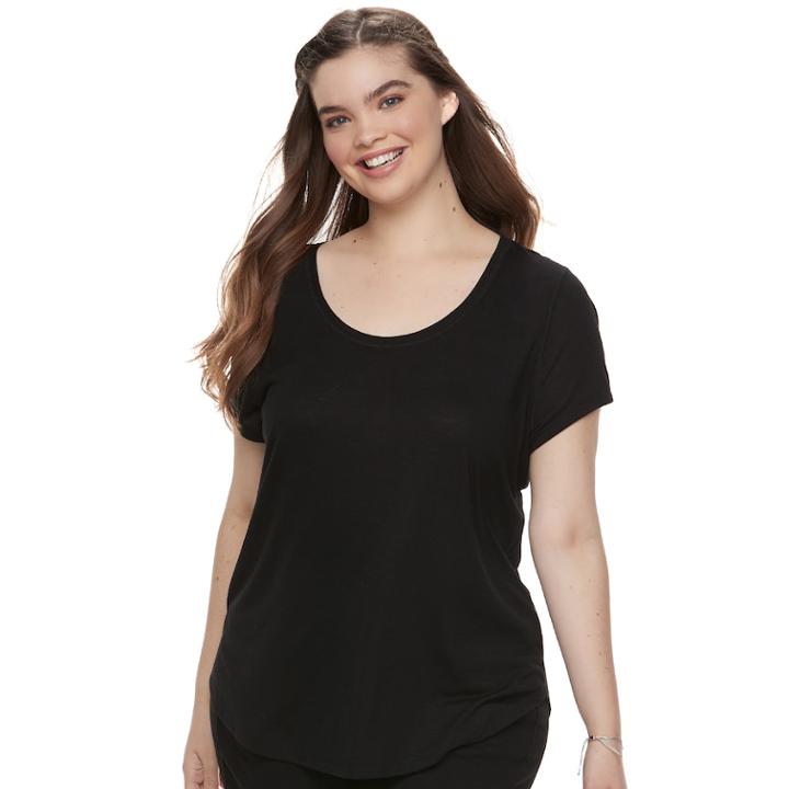 Juniors' Plus Size Mudd&reg; Roadtrip Scoopneck Tee, Teens, Size: 3xl, Black