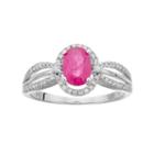 10k White Gold Ruby & 1/5 Carat T.w. Diamond Halo Ring, Women's, Size: 6, Red
