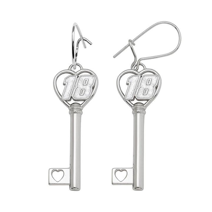 Insignia Collection Nascar Kyle Busch Sterling Silver 18 Heart Key Drop Earrings, Women's, Grey