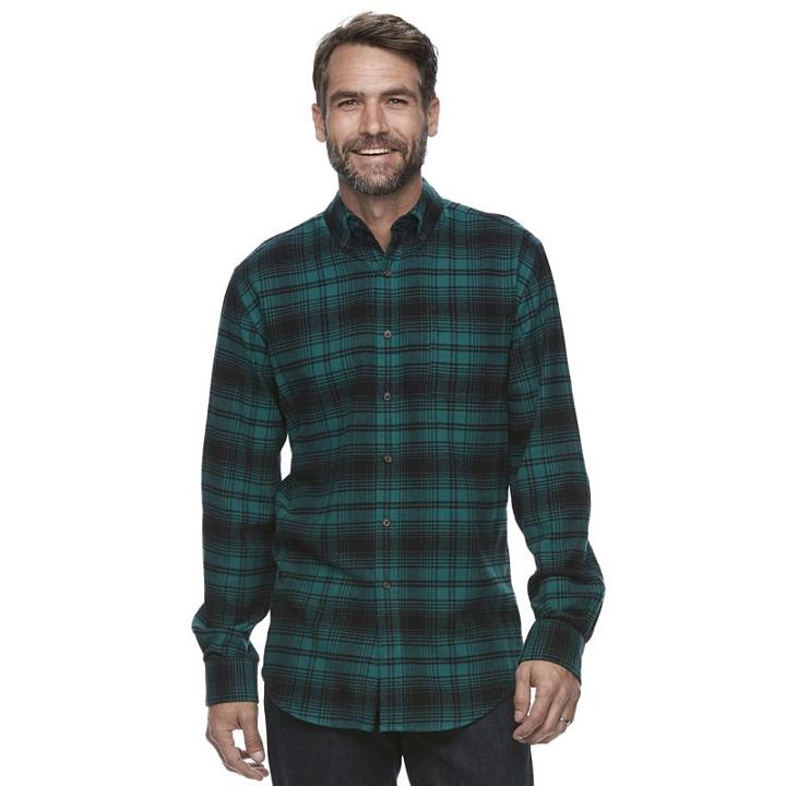 Men's Croft & Barrow&reg; True Comfort Plaid Classic-fit Flannel Button-down Shirt, Size: Medium, Med Green