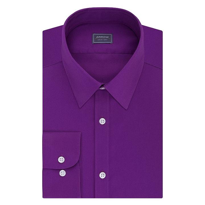 Men's Arrow Stretch Slim-fit Solid Point-collar Dress Shirt, Size: Xl-36/37, Brt Purple