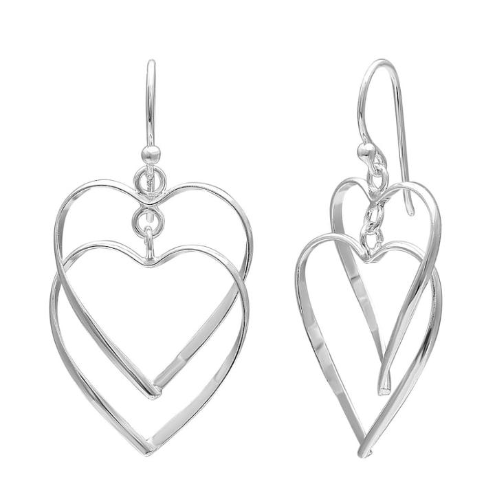 Primrose Sterling Silver Double Heart Drop Earrings, Women's