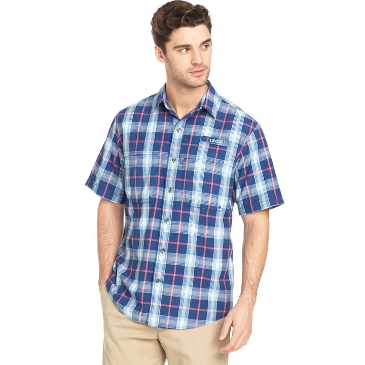 Men's Izod Saltwater Surfcaster Sportflex Plaid Classic-fit Button-down Shirt, Size: Large, Brt Blue