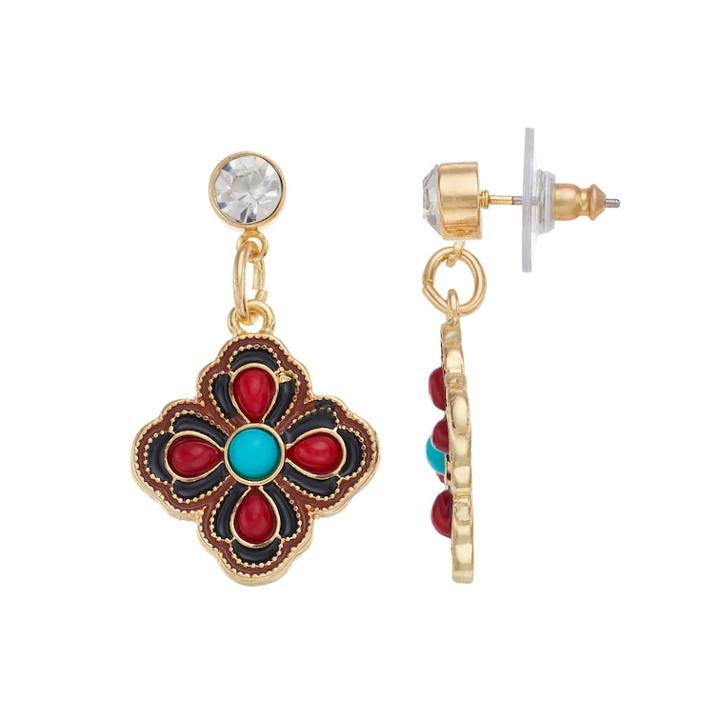 Quatrefoil Nickel Free Drop Earrings, Women's, Red