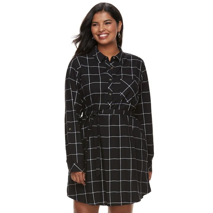 Juniors' Plus Size So&reg; Plaid Shirt Dress, Teens, Size: 1xl, Black