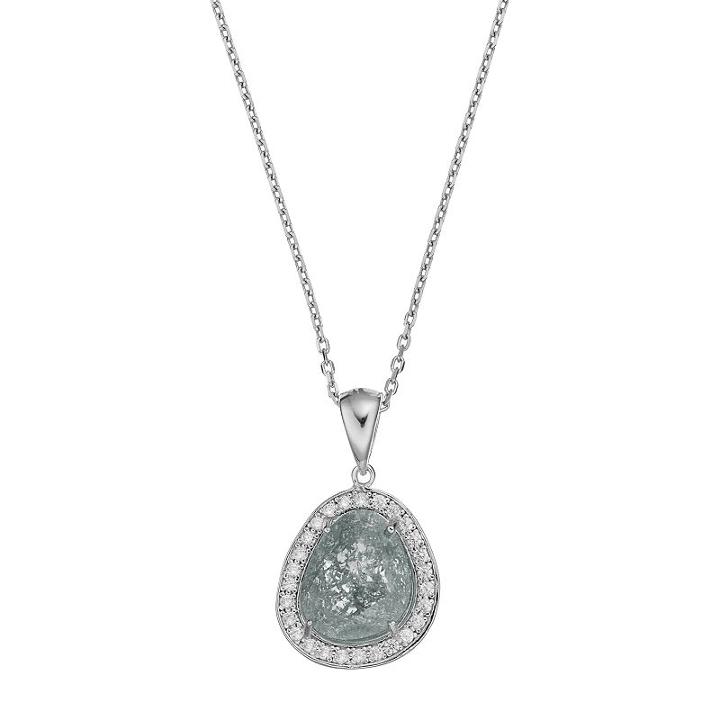 Sterling Silver Cubic Zirconia Teardrop Halo Pendant, Women's, Size: 18, Grey