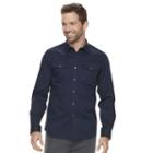 Big & Tall Men's Marc Anthony Slim-fit Texture-striped Military Button-down Shirt, Size: 3xl Tall, Blue