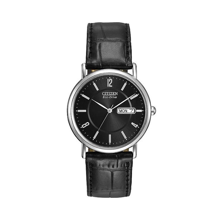 Citizen Eco-drive Men's Leather Watch - Bm8240-03e, Black