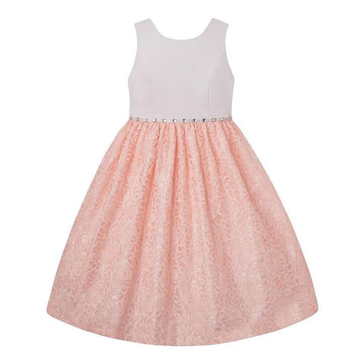 Girls 7-16 American Princess Rhinestone Waist & Lace Skirt Dress, Size: 14, White Oth