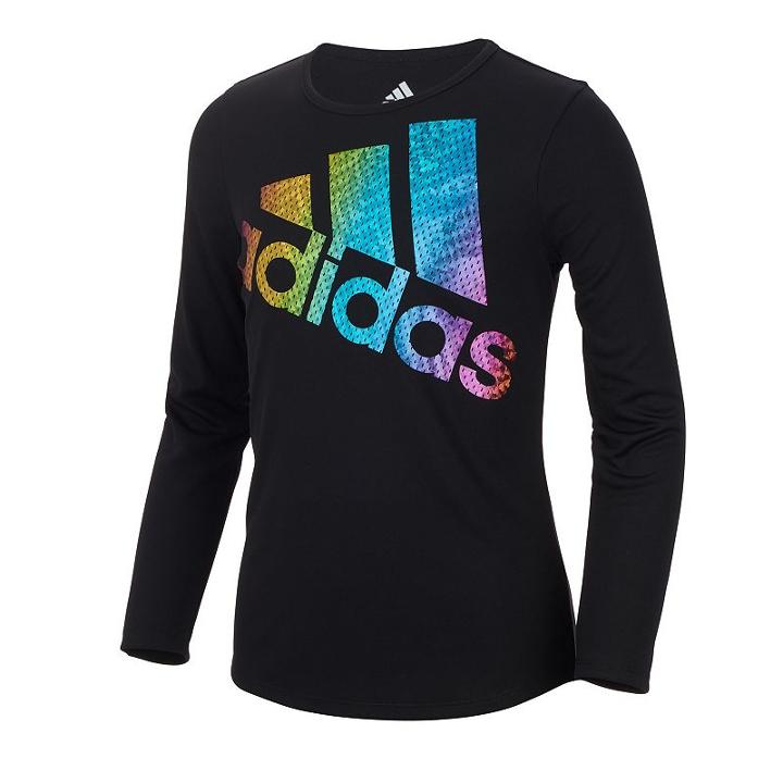 Girls 7-16 Adidas Long Sleeve Shine Graphic Tee, Size: Xl, Black