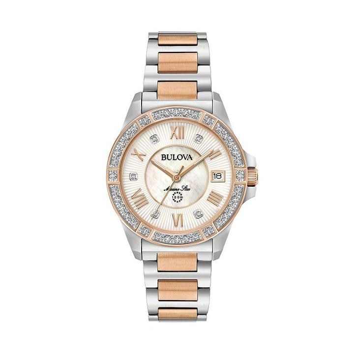 Bulova Women's Marine Star Diamond Two Tone Stainless Steel Watch - 98r234, Multicolor