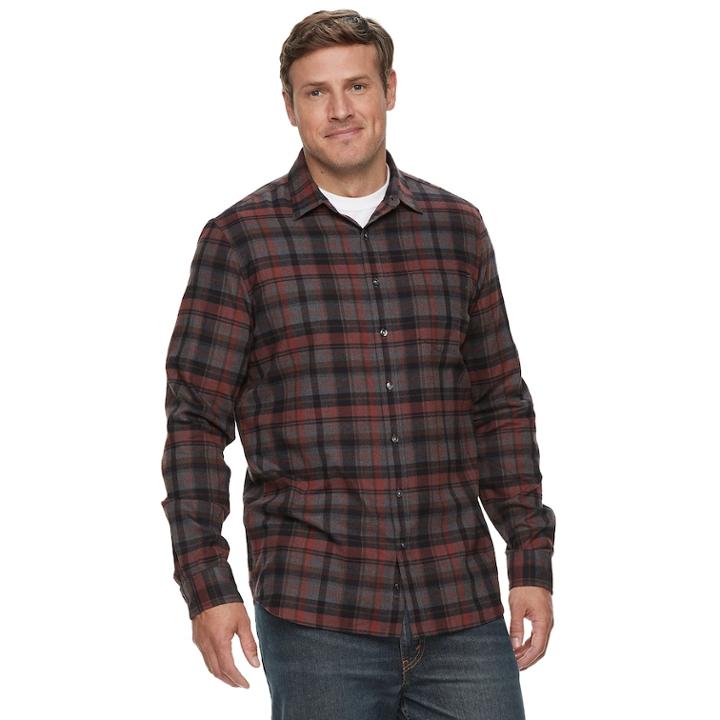 Big & Tall Apt. 9&reg; Modern-fit Plaid Brushed Flannel Button-down Shirt, Men's, Size: Xxl Tall, Dark Red