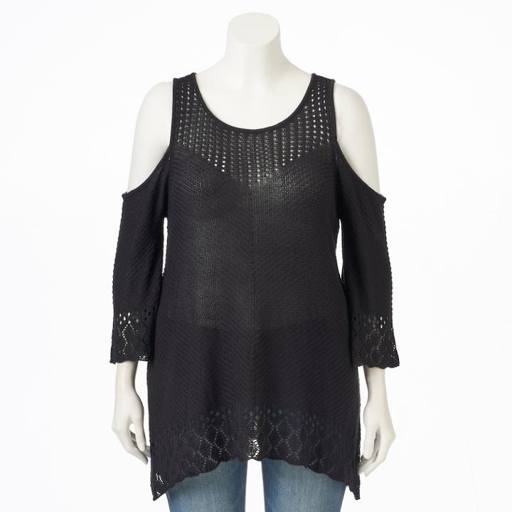 Plus Size Lc Lauren Conrad Cold-shoulder Eyelet Sweater, Women's, Size: 2xl, Black