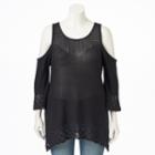 Plus Size Lc Lauren Conrad Cold-shoulder Eyelet Sweater, Women's, Size: 2xl, Black