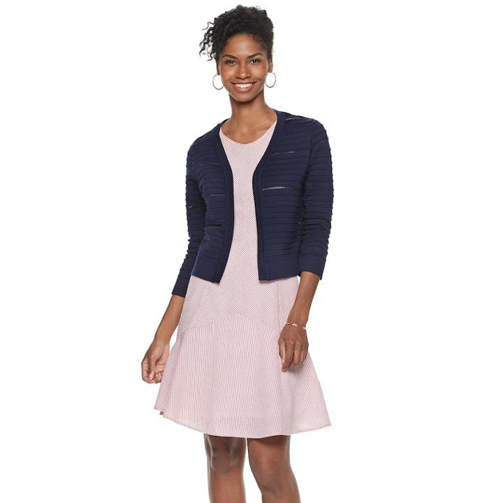 Women's Nina Leonard Texture-striped Shrug, Size: Xl, Blue (navy)