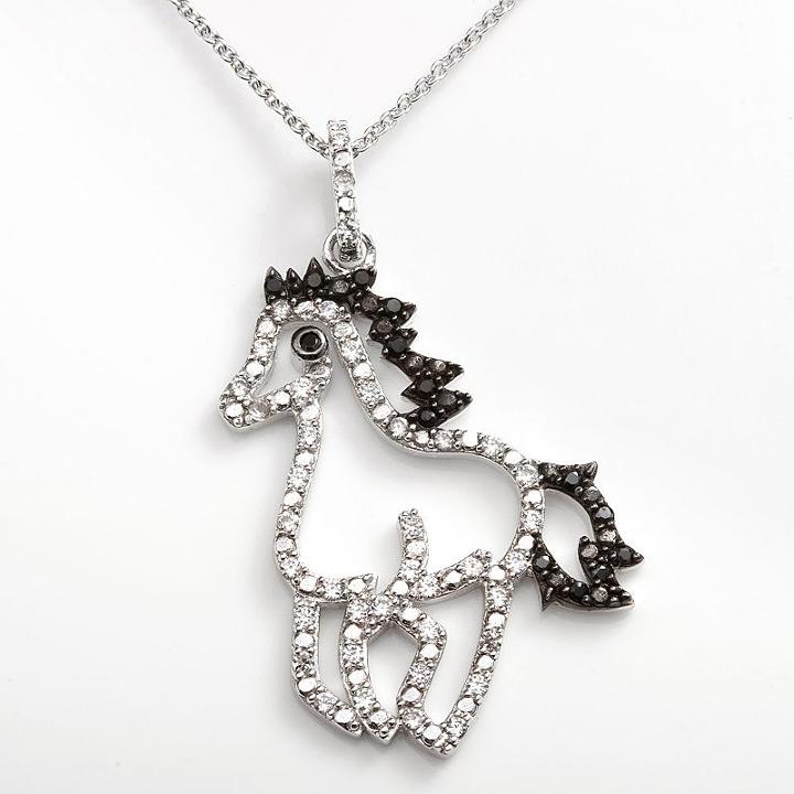 Sophie Miller Sterling Silver Black And White Cubic Zirconia Horse Pendant, Women's, Size: 16