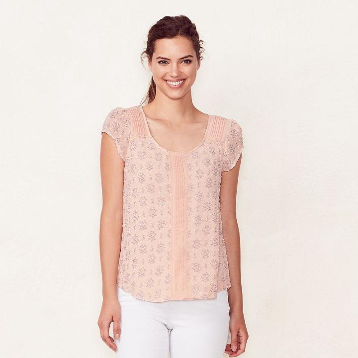 Women's Lc Lauren Conrad Swiss Dot Top, Size: Large, Light Pink