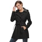 Women's Sebby Collection Double-breasted Hooded Soft Shell Jacket, Size: Large, Black