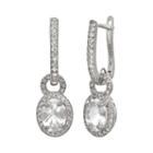 Sterling Silver Lab-created White Sapphire Oval Halo Drop Earrings, Women's