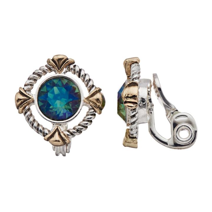 Napier Two Tone Simulated Crystal Clip On Earrings, Women's, Green