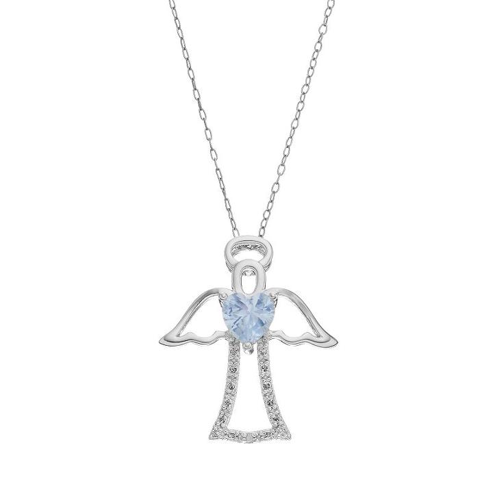 Radiant Gem Simulated Aquamarine Sterling Silver Angel Pendant Necklace, Women's, Size: 18, Blue