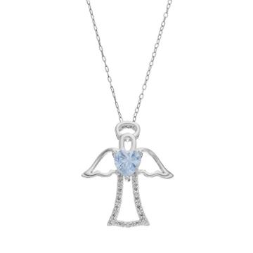Radiant Gem Simulated Aquamarine Sterling Silver Angel Pendant Necklace, Women's, Size: 18, Blue