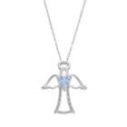 Radiant Gem Simulated Aquamarine Sterling Silver Angel Pendant Necklace, Women's, Size: 18, Blue