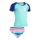 Girls 7-16 Under Armour Hybrid Logo Rashguard & Bottoms Swimsuit Set, Size: 12, Turquoise/blue (turq/aqua)