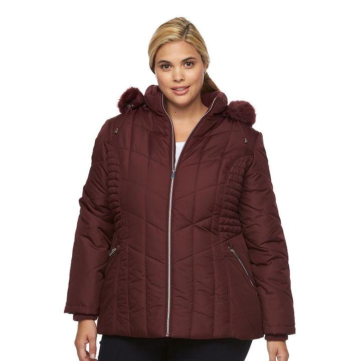 Plus Size D.e.t.a.i.l.s Hooded Smocked Puffer Jacket, Women's, Size: 1xl, Red