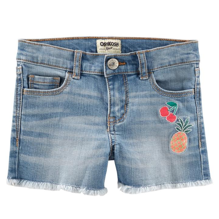 Girls 4-12 Oshkosh B'gosh&reg; Frayed Hem Fruit Embroidered Jean Shorts, Size: 6-6x, Blue