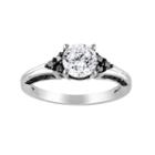 Lab-created White Sapphire And Black Diamond Cluster Engagement Ring In Sterling Silver (3/8 Ct. T.w.), Women's