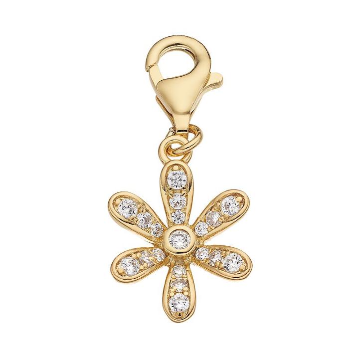 Tfs Jewelry 14k Gold Over Cubic Zirconia Floral Charm, Women's, White