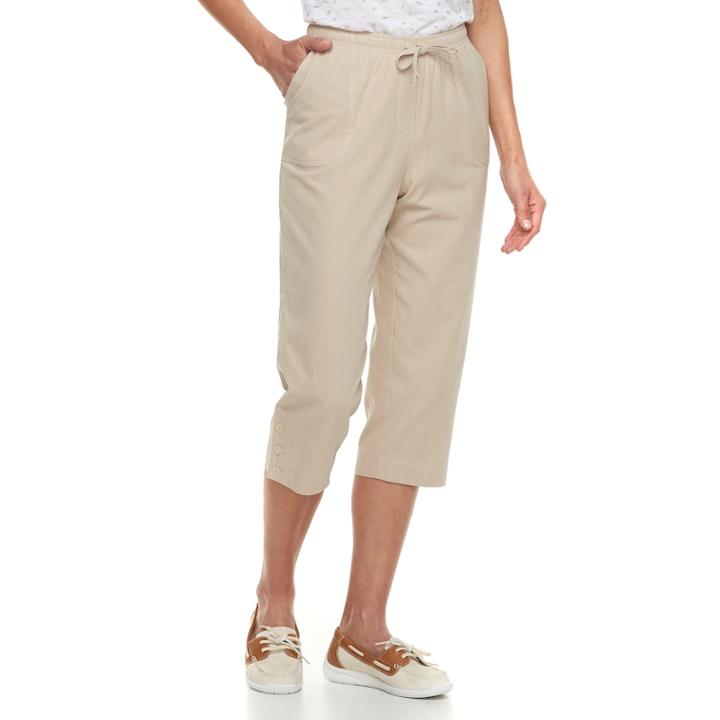 Women's Cathy Daniels Button-hem Pull-on Capris, Size: Small, Beige