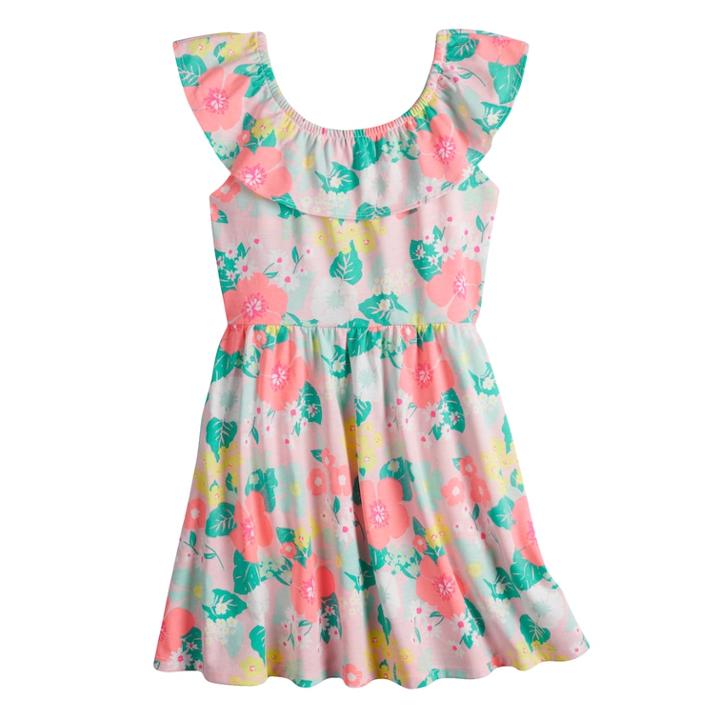 Girls 4-10 Jumping Beans&reg; Ruffled Neck Skater Dress, Size: 5, Brt Pink