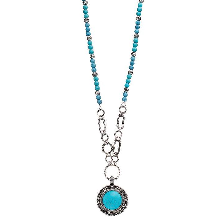 Simulated Turquoise Long Beaded Round Cabochon Necklace, Women's, Turq/aqua
