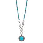 Simulated Turquoise Long Beaded Round Cabochon Necklace, Women's, Turq/aqua