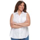 Plus Size Croft & Barrow&reg; Print Sleevless Button-front Shirt, Women's, Size: 2xl, White