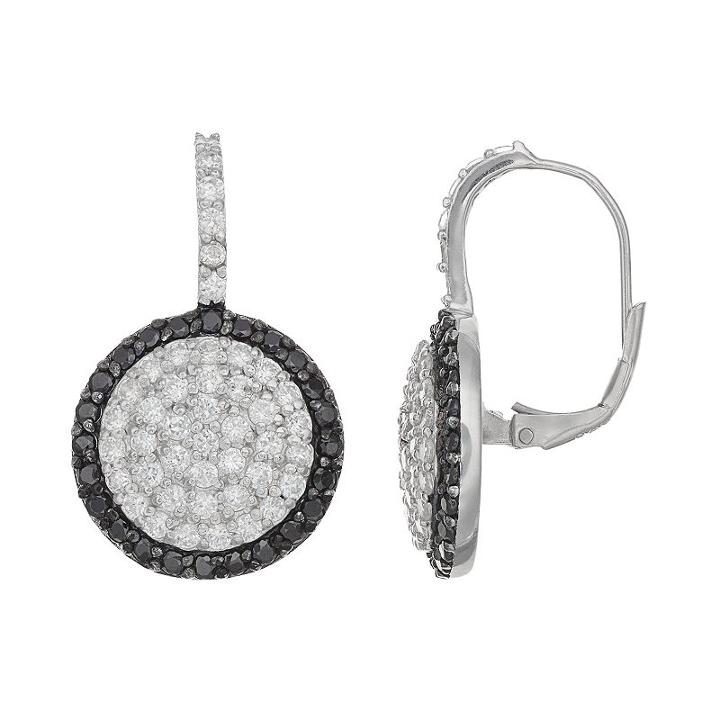 Sophie Miller Sterling Silver Cubic Zirconia Halo Drop Earrings, Women's, Black