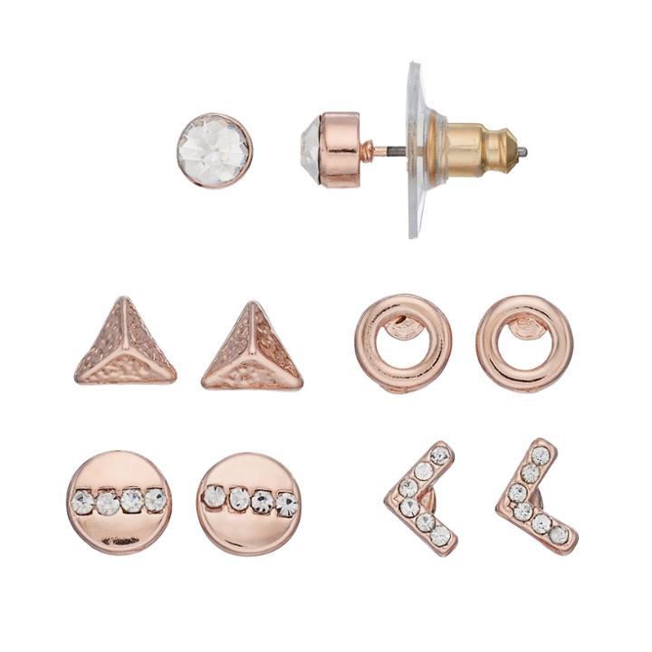 Lc Lauren Conrad Pyramid, Chevron & Circle Nickel Free Stud Earring Set, Women's, Light Pink
