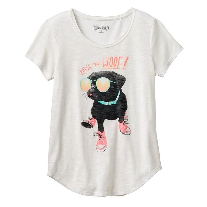 Girls 7-16 & Plus Size Mudd&reg; Raw Edge Scoopneck Shiny Graphic Tee, Girl's, Size: 10, White Oth