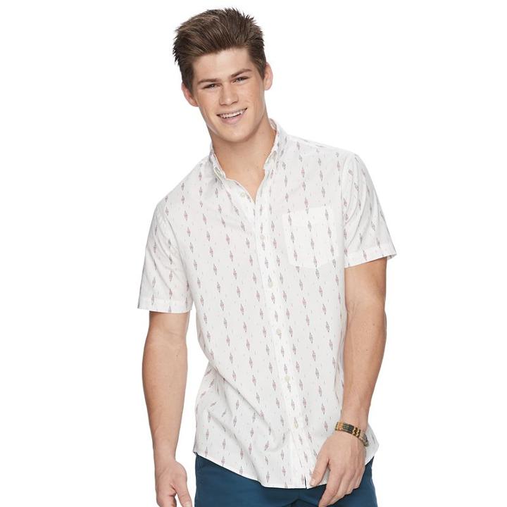 Men's Urban Pipeline&reg; Maxflex Print Button-down Shirt, Size: Small, Natural
