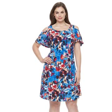 Plus Size Suite 7 Floral Cold-shoulder A-line Dress, Women's, Size: 16 W, Ovrfl Oth