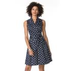 Petite Chaps Polka-dot Sateen Dress, Women's, Size: 14 Petite, Blue (navy)