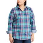 Plus Size Chaps No Iron Printed Sateen Shirt, Women's, Size: 1xl, Blue